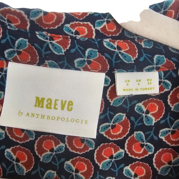 Maeve Blouse Anthropologie Blouse Peasant Blouse Long Sleeve Blouse 0 Navy Janie - Picture 7 of 9